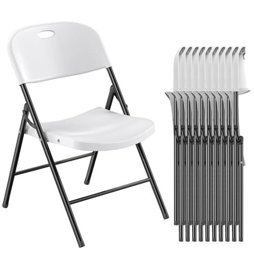 Nazhura 650 Weight Limit Heavy Duty Plastic Folding Chair with Reinfoced Steel Frame for Indoor and Outdoor, Wedding, Party, Restaurant, Meeting Room, Patio and Garden (White, 10 Pack)