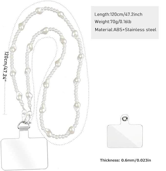 Image of KHOLAD White Bow Phone Chain Crossbody Pearl Strap | 2in1 Wrist & Shouler Crossbody Lanyard | Pearl Beads Charms Chain with Phone Tether Patches | Compatible with Most Phones, Bag, Purse