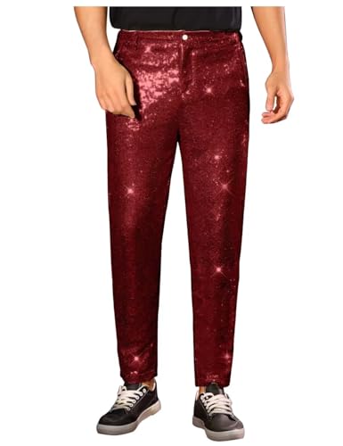 Plus Size Mens Sparkling Sequin Pants Straight Leg Trousers for
