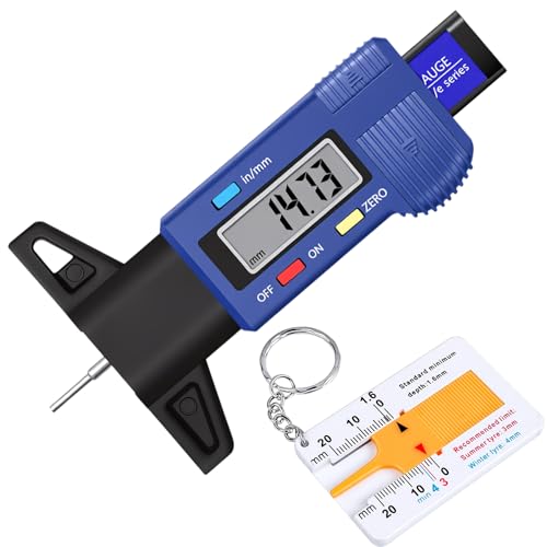 2 Piezas Medidor de Profundidad de Dibujo para Neumáticos - Azul, Medidor Digital para Neumáticos, 0-25mm Medidor de Auto con Pantalla LCD, para Neumáticos para Turismos, Furgonetas, Camiones