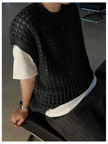 Floerns Men's Hollow Out Dolman Sleeve Sweater Vest Crochet Knit Pullover Top4