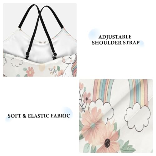 Unicorns Rainbow Manes Tails One Piece Girls Swimsuit with Adjustable Shoulder Strap, Beach Bathing Suits Girls, 3-103