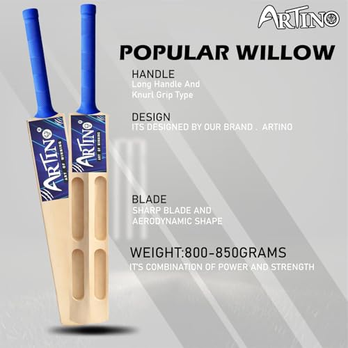 Image of Artino Wooden Cricket Bat for Tennis Ball - Full Size 900g Lightweight Bat with Strong Handle for Outdoor & Gully Cricket
