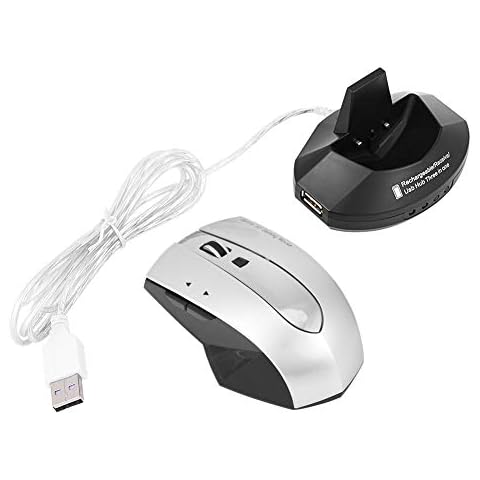 Ausla Rechargeable mouse, 2.4GHz Rechargeable Wireless Optical Mouse Gaming Mice w/Charging Dock Stand 3-Port USB Hub(Gray) Cover