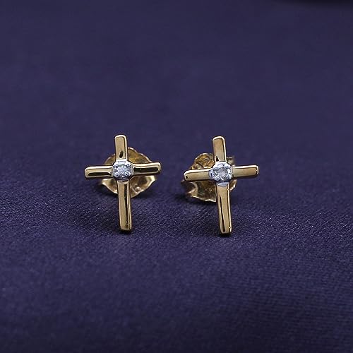 Cross Stud Earrings for Women, Round Diamond, Moissanite or Lab-Grown Diamond in 14K Gold Over 925 Sterling Silver, Dainty Religious Jewelry Gift with Push Back4