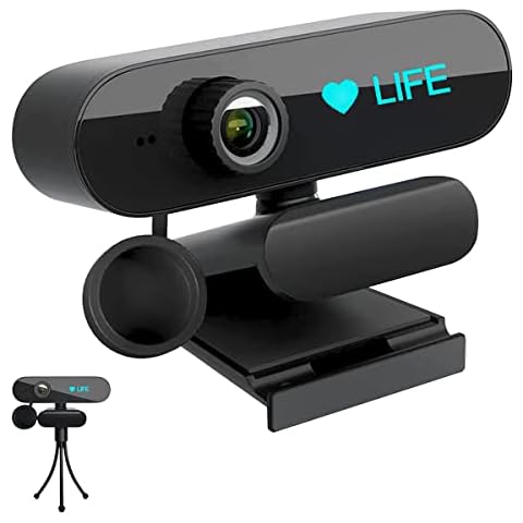 Webcam with Microphone and Tripod, 1080P Camera with Cover and Bluetooth Adapter, Beauty Effect, USB Plug & Play, 90° Field of View, Exposure Compensation, Noise Cancellation, for PC, Windows and Mac Cover