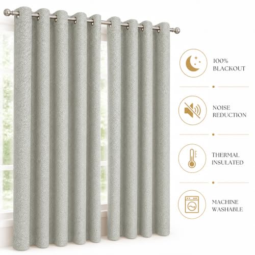 Image of LINENWALAS 100% Blackout Curtains for Long Door (9 Feet) - Set of 2 Panels, Herringbone Linen Texture Complete Light Block, Thermal Insulated & Noise Reducing Room Darkening Drapes (Silver Grey)