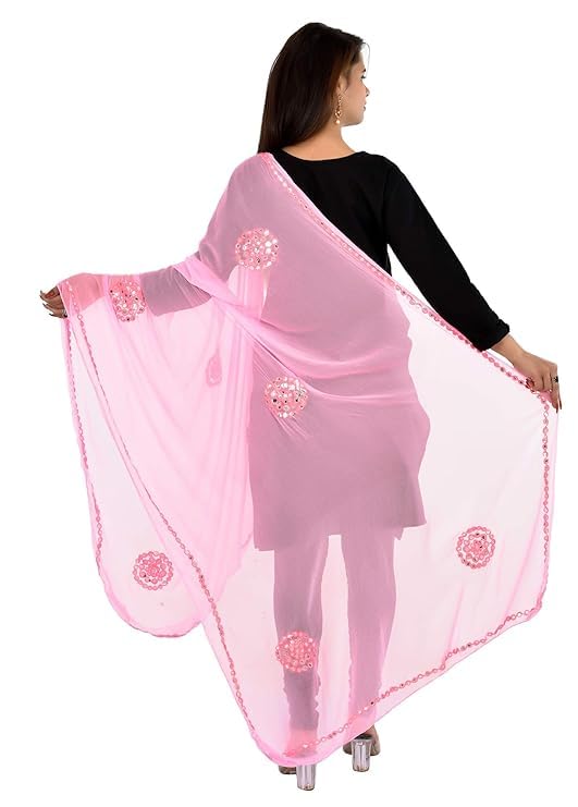 Women's Round Mirror work Chiffon Dupatta for womens & Girls2