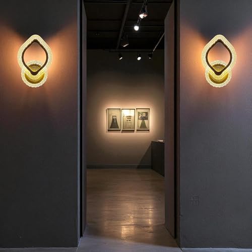 Image of Keyplus Golden Acrylic Crystal Wall Light for Bedroom & Living Room, 3 Color Changing LED Light, Indoor Decorative Lamp,Designer Wall Mount, Pack of 2,