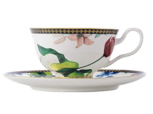 Maxwell Williams Tea & C's Coffee Mug/Tea Cup and Saucer Set with Contessa Design, 2pcs, White