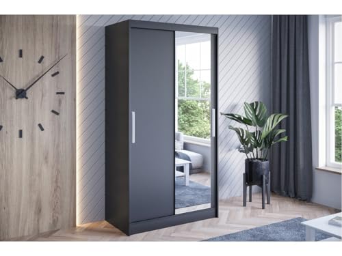Ampio armadio scorrevole con specchio, mobili moderni per camera da letto, 100 x 200 x 58 cm, soluzione di archiviazione multiplo, design elegante per un soggiorno organizzato