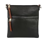 Le Miel Vegan Leather Double Zipper Square Crossbody Bag - Chic Companion for Women's Everyday Casual Occasions - LHU451-BLACK