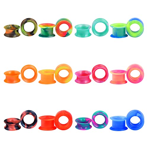 DERALA Silicone Ear Tunnels 12Pairs Flexible Flesh Gauges Plugs Ear Piercing Jewelry 0g 8mm