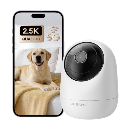 DREAME 2.5K Pet Dog Camera, Indoor Security Camera, Dual-Band 5G/2.4G Wi-Fi, Auto-Tracking, 360° Pan-Tilt, Cloud & 256GB SD Storage, 2-Way Audio, Physical Privacy Mode, Work with Alexa & Google, White