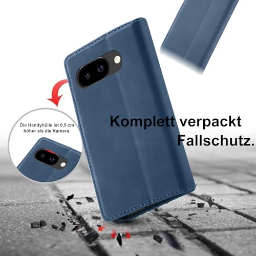 Protection Google Pixel 9A 5G en cuir de qualité supérieure bleu à rabat