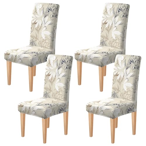 Dioxide Housse de Chaise Extensible Amovible Lot de 4 ou 6 Couverture de Chaise Lavable Housse de Salle à Manger à Imprimé Tendance Universel pour Bouquet,...