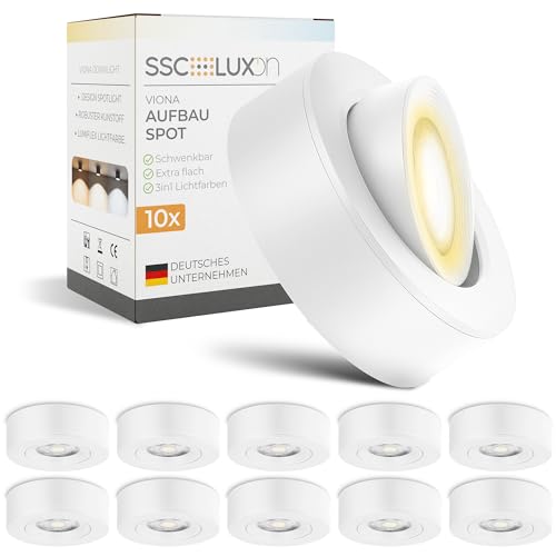 SSC-LUXon 10 Stück VIONA LED Mini Aufbauspot flach weiß schwenkbar - Aufputzstrahler Decke warmweiß neutralweiß kaltweiß