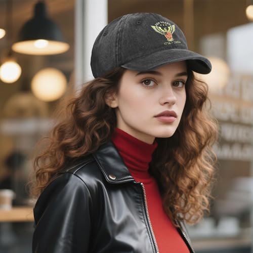Image of Embroidered Baseball Cap for Women Men Vintage Adjustable Washed Distressed Denim Baseball Hat