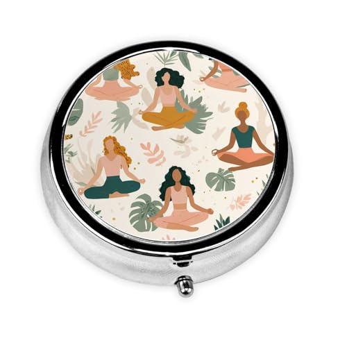 Yoga Women Pill Box with 3 Compartments and Palm Leaf Design