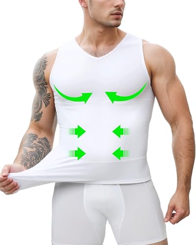 Compression Shirt Mens Tank Top,Gynecomastia Undershirt Body Shaper Tummy Control,Men Shapewear V Neck Slimming Vest
