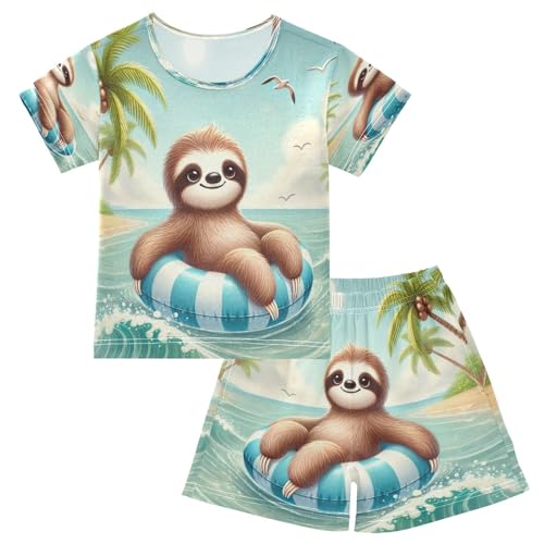 Sloth Summer Beach Pajama Set Short Sleeve Pajamas Shorts Sets Cotton Soft Loungewear Sleepwear 5Y
