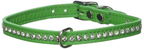 Image of Signature Leather Crystal Dog Collar, Emerald Solid Grain Leather, Fits 11.5 inch-13.5 inch Neck Size, 16 inch Overall Length