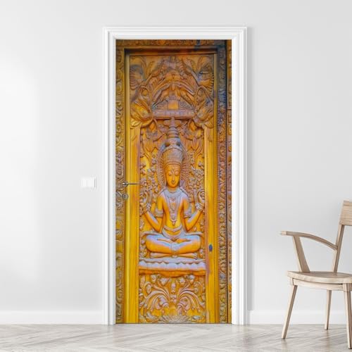 3D Door Sticker Spiritual Wooden Door Indian Engraved Door Mural