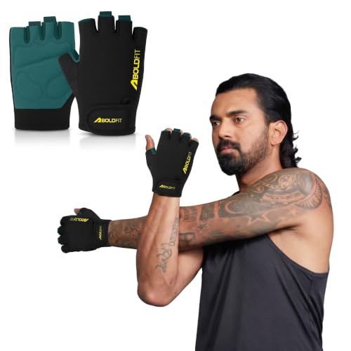 Image of Boldfit Gym Gloves for Men Workout Unisex Cushion Hand Gloves for Gym for Men for Cycling, Weightlifting, Workout Comfortable Fit Bike Riding, Cycling Handgloves