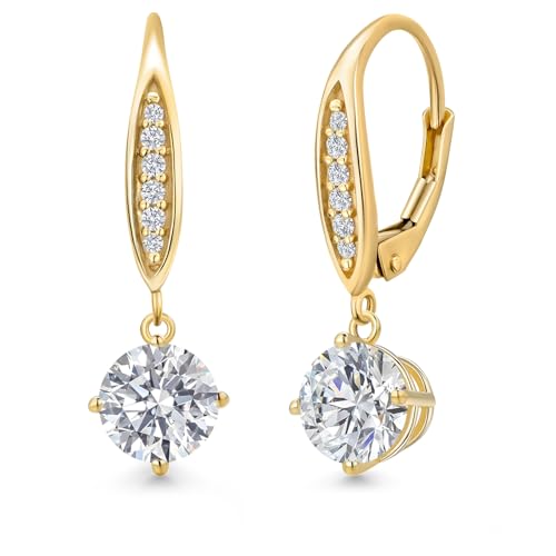 2.09 Cttw 10K Yellow Gold IGI Certified Lab Grown Diamond Drop Earrings For Women | Each 1 Ct Round 6.5MM | E-F Color | VS1-VS2 Clarity | Lab Grown Diamond Accents | Fine Gold Jewelry for Her Mom Wife - Main Image