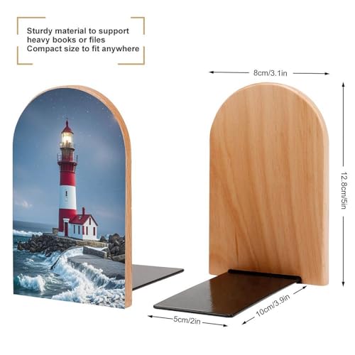 Sujetalibros de madera Lighthouse Ocean organizador de libros antideslizante para estantes 3
