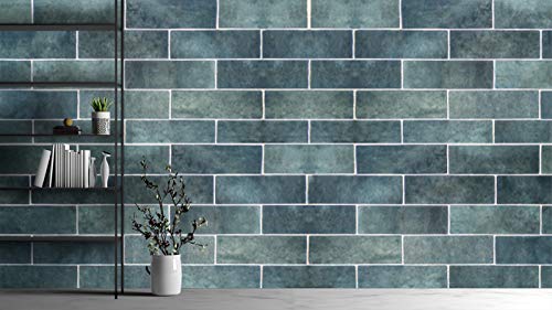 Image of DWELLSINDIA Teal Green Bricks Self Adhesive Wallpaper, Waterproof, Scratch Resistant, Laminated (41cm x 244cm, Multicolour)