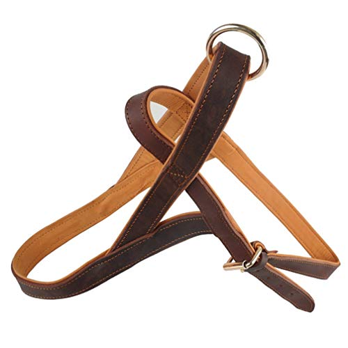 Genuine Leather No Pull Dog Harness Quich Control Dog Harness for Training Sports Walking Travel for Medium and Large Dogs Brown M