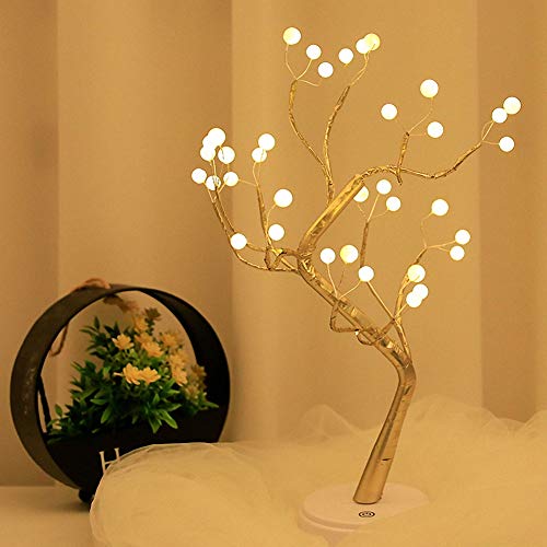 Image of Ulalaza Starry Copper String Tree Branch Lamp LED Battery Operated or USB Supply Warm Wire Bedside Light with Touch Switch for Home Room Decor