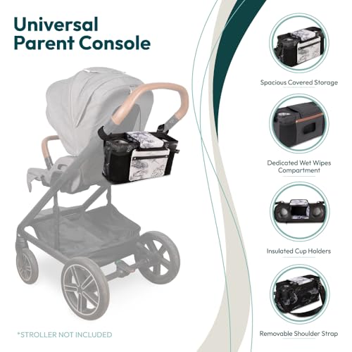 Image of WONDERFOLD Universal Parent Console Stroller Organizer with Insulated Cup Holders, Hook & Loop Closure Handle Attachment, 2 Storage Pockets, Removable Shoulder Strap for Easy Transport