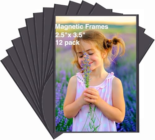 HIIMIEI 12 Pack Black Small Wallet Magnetic Picture Frames for Fridge Hold 2.5x3.5 2x3 Polaroid Instax Photos,Little Mini Refrigerator Magnet Photo Pockets Sleeves