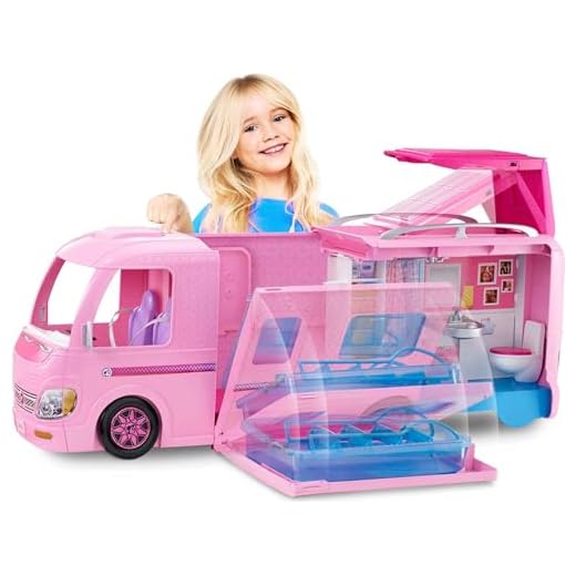 Barbie Camper Pops Out into Play Set with Pool!