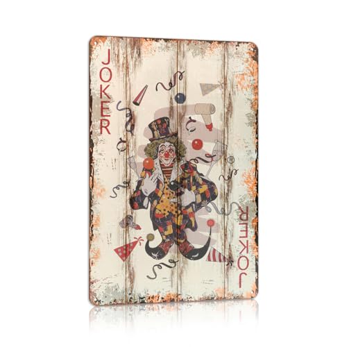 Vintage Poker Metal Sign Red Joker Tin Sign Playing Card Wall Sign Man Cave Home Wall Decor 12 x 8 Inch