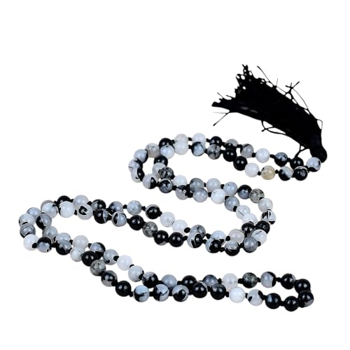 Collier mÉditation mala 108 perles agate noire priÈre bouddhiste yoga