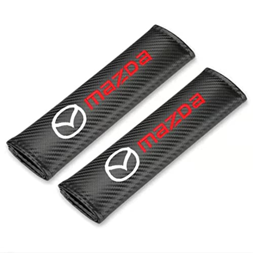 マツダ シートベルトカバー シートベルトパッド シートベルトショルダー アテンザ アクセラ CX-3 CX-4 CX-5 CX-8 デミオ全シリーズ対応ティーアールディ カーボン調 スエード 標識ロゴ付き 刺繍 入り クッション カバー 2個セット