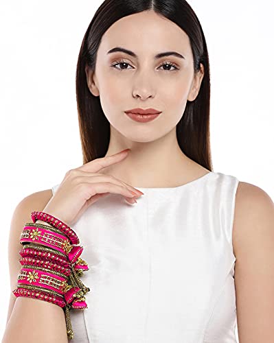 Image of Peora Velvet Silk Thread Kundan Studded Chuda Bangles Set Gift for Women