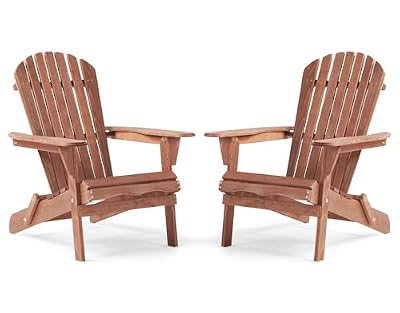 Outdoor Wooden Folding Adirondack Chair Set of 2 with Pre-Assembled BackRest, Wood Patio Chair for Garden Backyard Porch Pool Deck Firepit
