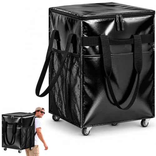 YARDA Rolling Tote Bag, Insulated Grocery Bag with 5 Wheels, 136L Black