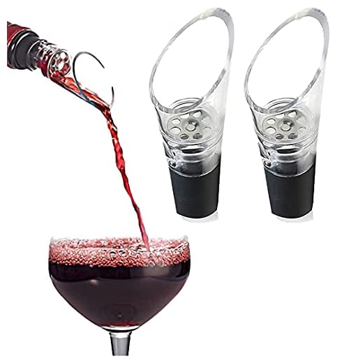 Trovety Wine Aerator Pourer Spout – 2-in-1 Diffuser Oxygenator and Pouring Dispenser for Enhanced Smoother Flavors of Red Wines – Silicone Aeration Breather (2 Pack Wine Aerator)
