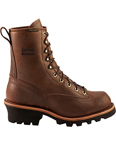 Image of Chippewa 8 Inch Waterproof Steel Toe Logger Boots for Men - Durable Full-Grain Leather Mens Shoes - Slip-Resistant Lace Up Work Boots for Men - Orthotic Comfort Insole for All-Day Support
