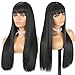 Long Straight Wig with Bangs Natural Black Wigs for Women Fashion Silky Soft Smooth Remy Hair Wear and Go Glueless Wig Machine Made Synthetic Wigs Regular Everyday Wig Realistic Daily Full Hair