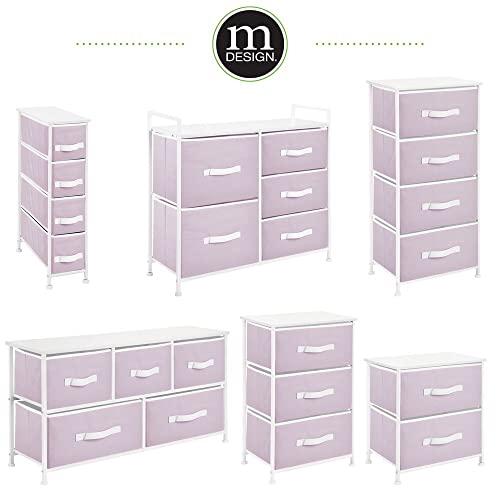 Mdesign 30.03" High Steel Frame/Wood Top Storage Dresser Furniture Unit With 5 Removable Fabric Drawers - Tall Bureau Organizer For Bedroom, Living Room, Closet - Jane Collection - Light Purple/White #TOP4
