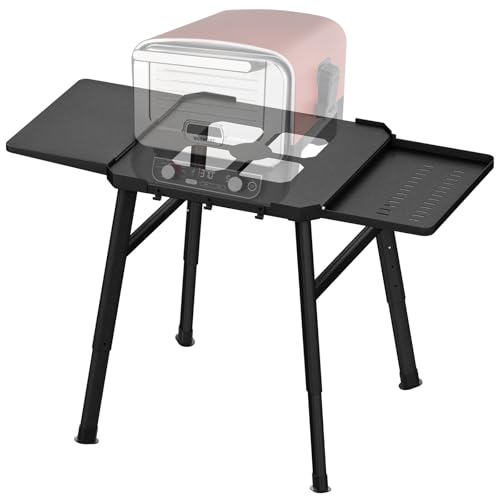 Carro de barbacoa portátil para Weber, Ninja, Ooni, Blackstone, Nexgrill, Traeger y la mayoría de barbacoas portátiles y hornos de pizza. Carro de barbacoa al aire libre con ruedas, mesas