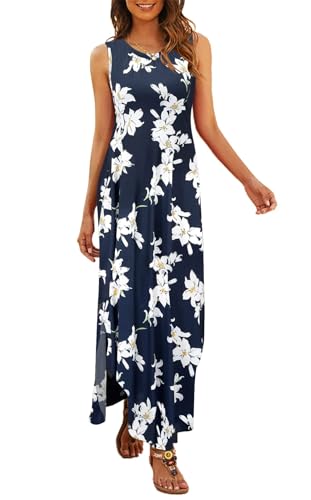 Image of Hount Women's Casual Summer Sleeveless Dress Loose Split Maxi Dresses with Pockets
