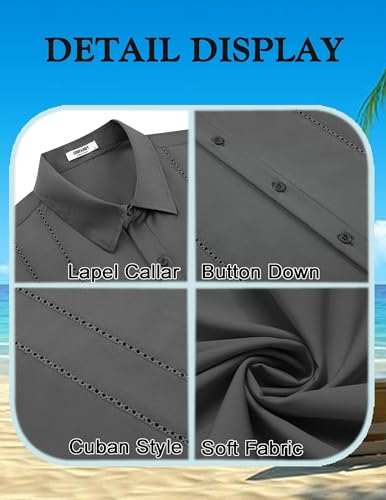Image of COOFANDY Mens Cuban Guayabera Shirt Short Sleeve Button Down Shirts Summer Beach Vacation Shirts