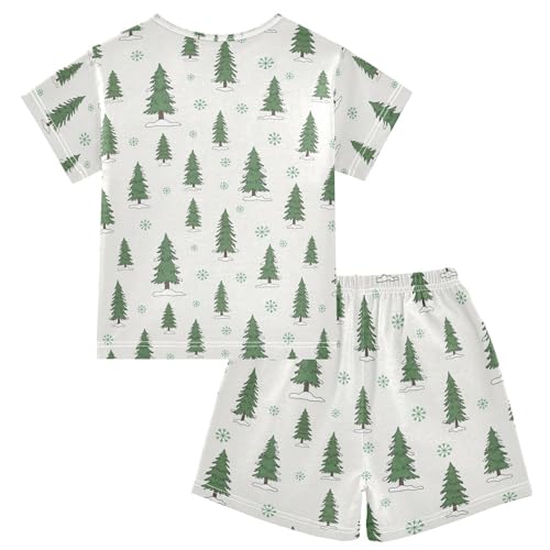 Pajama Short Sets Winter Trees Snow Pattern Soft Cotton Summer Sleepwear 2 Piece PJS Size 5-14T2
